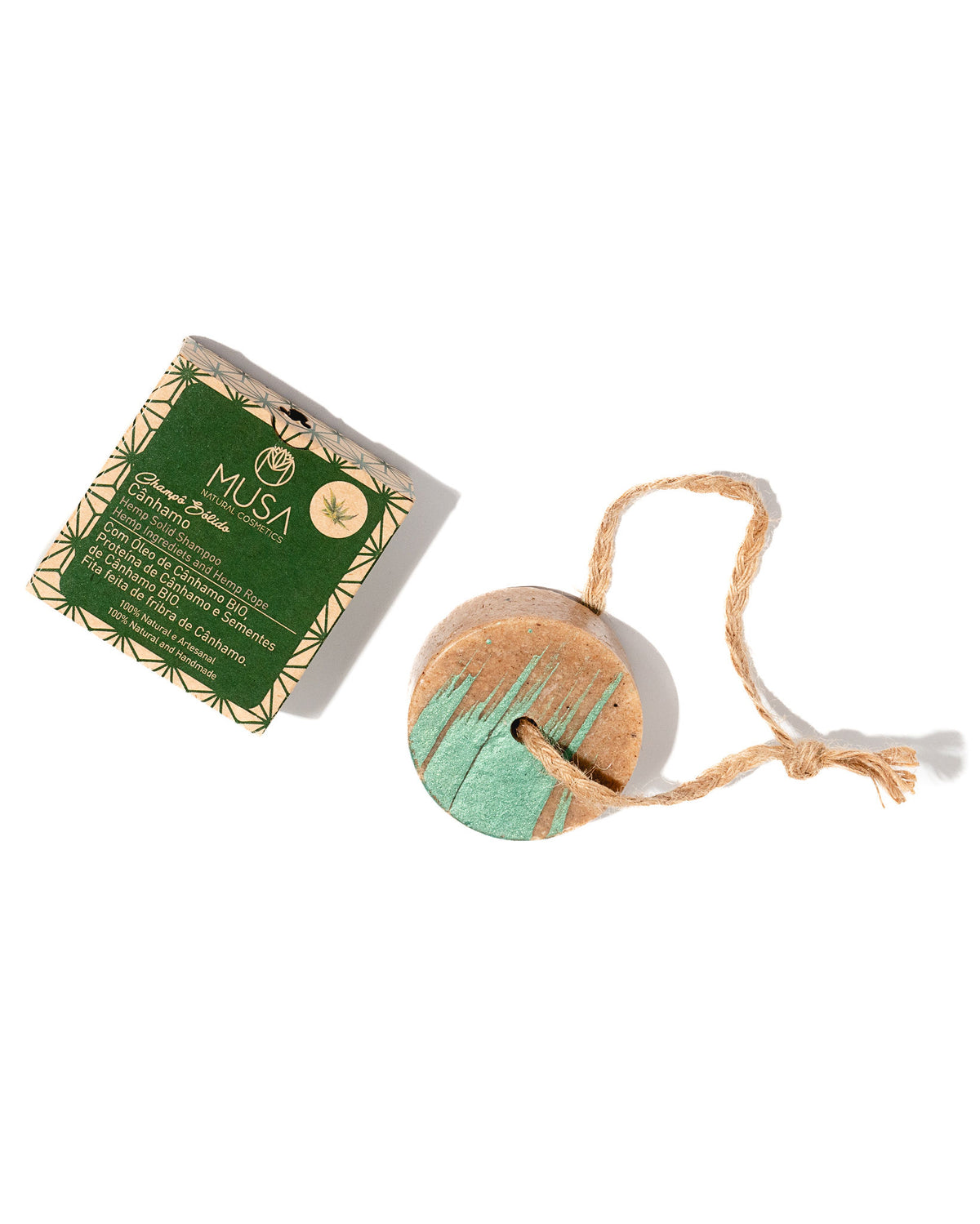Champô Sólido de Cânhamo BIO — com Fita de Fibra de Cânhamo | 100% Natural | MUSA