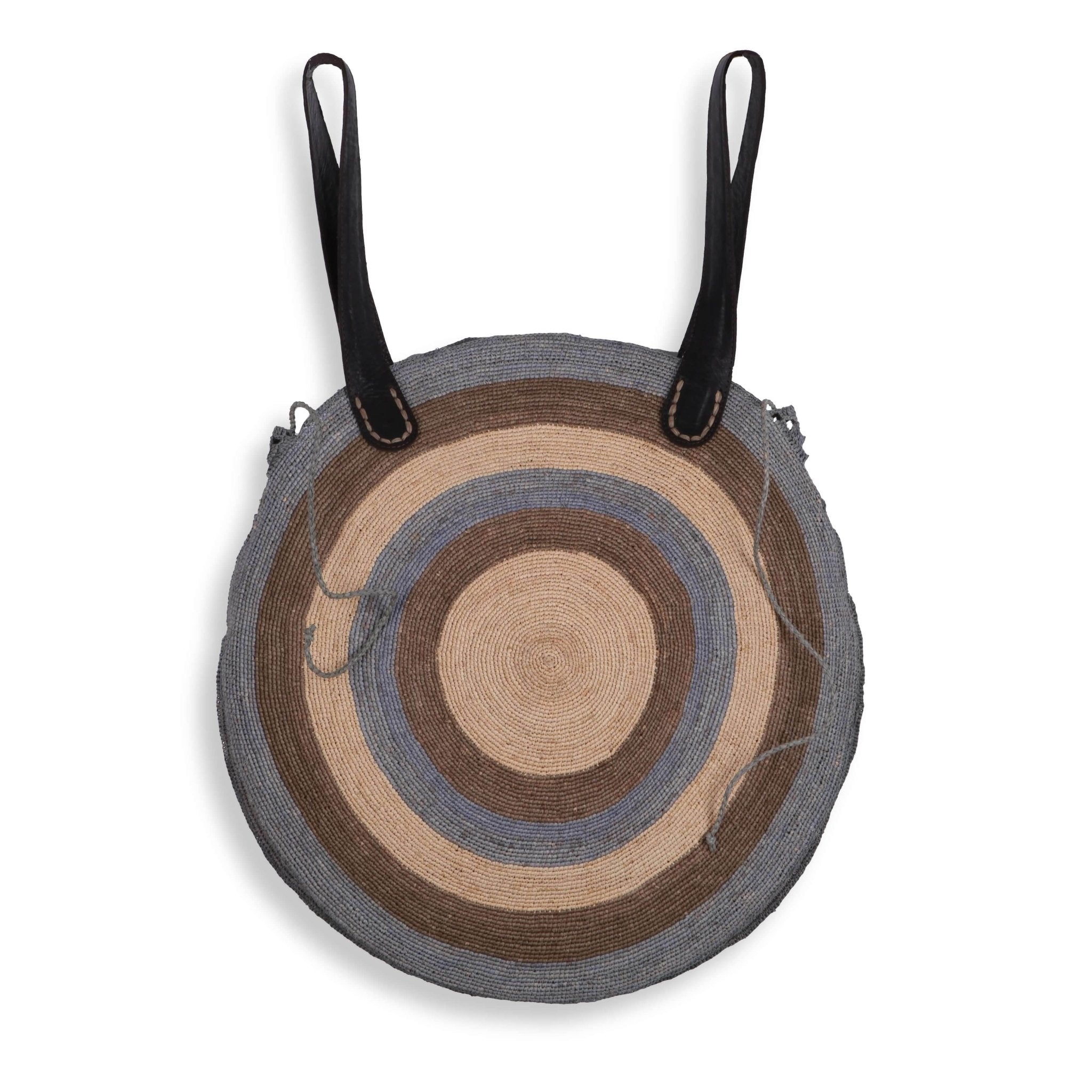 Sac "Madalena" – Forme ronde en raphia avec anses en cuir